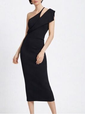 Marcella NYC Black Tiffany Midi Dress Large